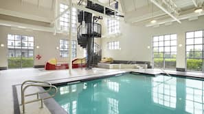 Indoor pool, seasonal outdoor pool, pool loungers