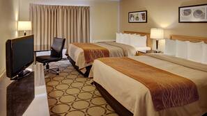 Premium bedding, desk, blackout drapes, iron/ironing board