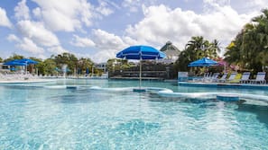 2 outdoor pools, pool umbrellas, pool loungers