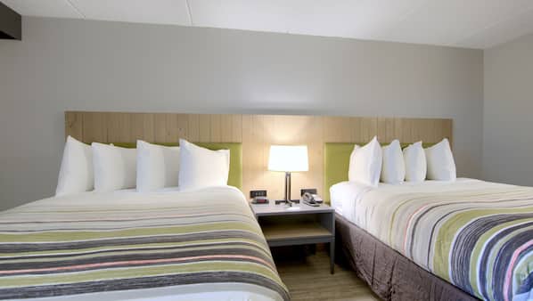 Premium bedding, down duvet, pillow top beds, desk