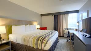 Premium bedding, down duvet, pillow top beds, desk