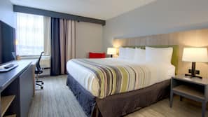 Premium bedding, down duvet, pillow top beds, desk