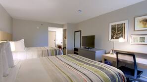 Premium bedding, down duvet, pillow top beds, desk