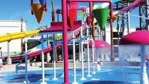 2 outdoor pools, open 9 AM to 8 PM, pool umbrellas, pool loungers