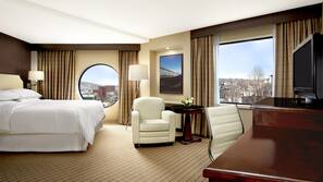 Premium bedding, pillowtop beds, desk, laptop workspace