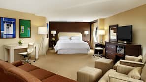 Premium bedding, pillowtop beds, desk, laptop workspace