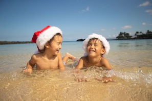 Private beach, white sand, beach cabanas, sun loungers