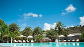 Outdoor pool, pool umbrellas