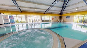 Indoor pool, open 6:30 AM to 10:00 PM, pool loungers