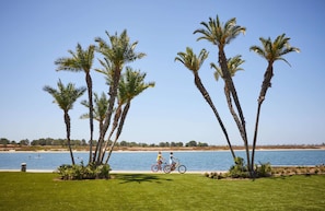 On the beach, white sand, windsurfing, beach volleyball