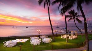 On the beach, beach cabanas, sun loungers, beach umbrellas