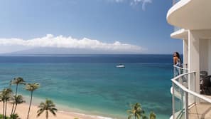 On the beach, beach cabanas, sun loungers, beach umbrellas