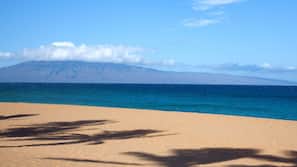 On the beach, beach cabanas, sun loungers, beach umbrellas