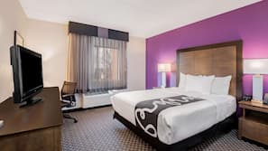 Premium bedding, desk, blackout drapes, iron/ironing board