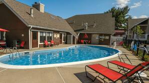 Seasonal outdoor pool, pool umbrellas, sun loungers