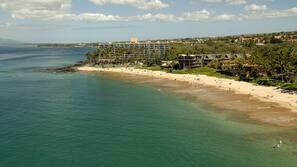 On the beach, white sand, beach towels, snorkeling