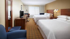 Premium bedding, pillow top beds, desk, blackout curtains