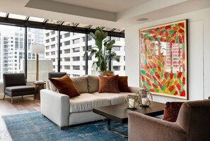 Luxury Penthouse, 1 King Bed, Multiple View (The Residence, Entire 19th Floor) | Living area | 50-inch flat-screen TV with satellite channels, TV