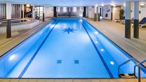 Indoor pool, open 8:00 AM to 8:00 PM, lifeguards on site