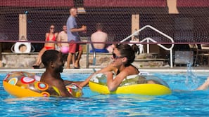 Indoor pool, seasonal outdoor pool, pool umbrellas, sun loungers