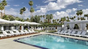 Outdoor pool, free pool cabanas, pool umbrellas
