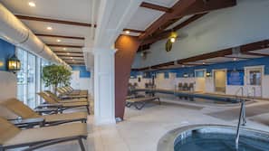 Indoor pool, outdoor pool, pool umbrellas, sun loungers