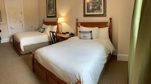 Hypo-allergenic bedding, desk, laptop workspace, blackout curtains