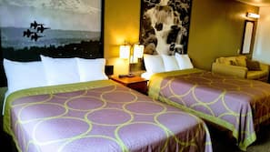 Blackout drapes, iron/ironing board, free cribs/infant beds