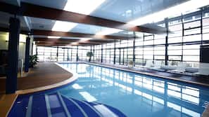 Indoor pool, open 6:30 AM to 10:00 AM, pool loungers