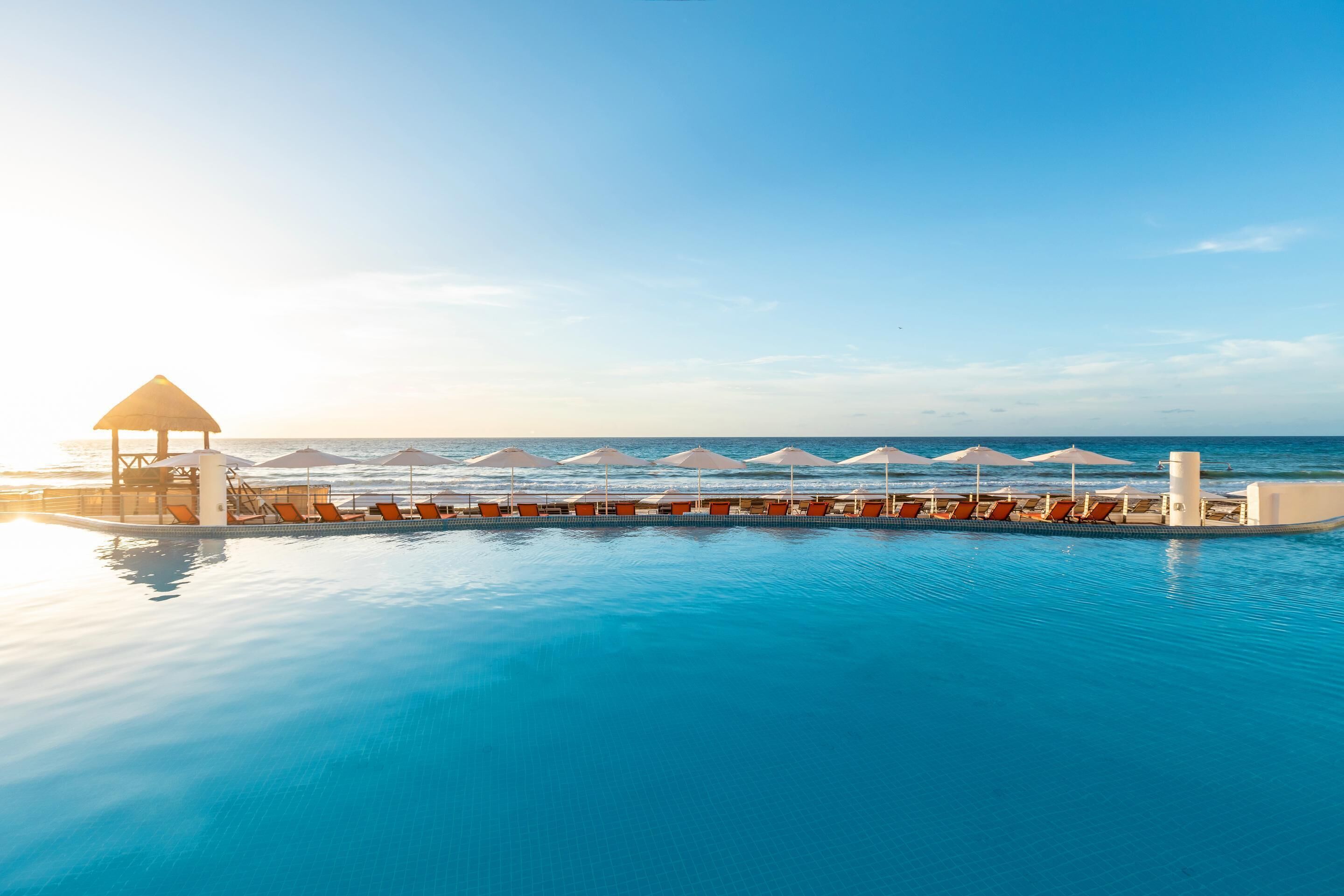 Infinity pool overlooking the Caribbean Sea at Beach Palace Resort Cancun