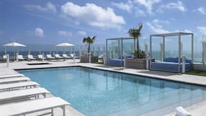3 outdoor pools, pool umbrellas, pool loungers