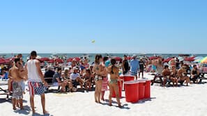 On the beach, white sand, 3 beach bars