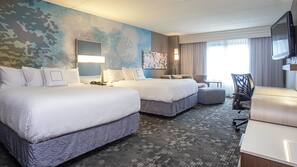 Down comforters, desk, blackout drapes, iron/ironing board