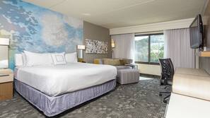 Down comforters, desk, blackout drapes, iron/ironing board