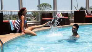 Outdoor pool, sun loungers