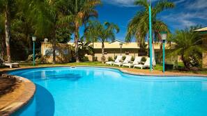 Outdoor pool, pool loungers