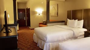 Premium bedding, pillow top beds, desk, blackout curtains