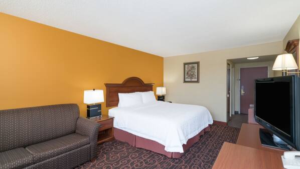 Premium bedding, desk, blackout drapes, iron/ironing board
