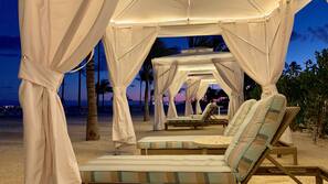 Private beach, beach cabanas, sun loungers, beach towels