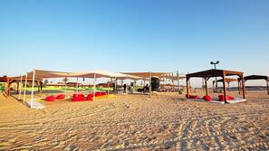 On the beach, scuba diving, beach bar