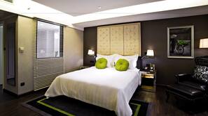 Free minibar items, in-room safe, desk, blackout drapes