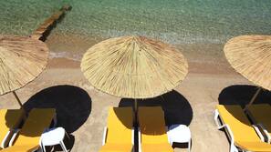 Private beach, free beach cabanas, sun-loungers, beach umbrellas