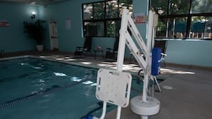 Indoor pool, open 9:00 AM to 9:00 PM, sun loungers