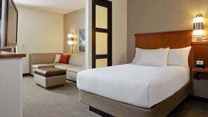 Premium bedding, desk, blackout drapes, iron/ironing board