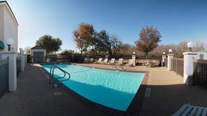 Seasonal outdoor pool, open 10:00 AM to 10:00 PM, sun loungers