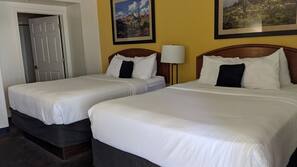Premium bedding, down duvet, pillow top beds, desk