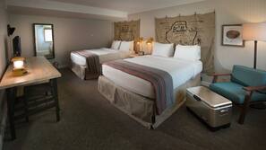 Premium bedding, pillowtop beds, desk, laptop workspace