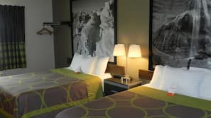 Premium bedding, pillowtop beds, desk, laptop workspace