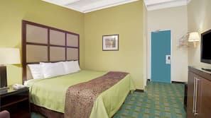 Pillowtop beds, desk, blackout drapes, iron/ironing board