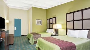 Pillowtop beds, desk, blackout drapes, iron/ironing board